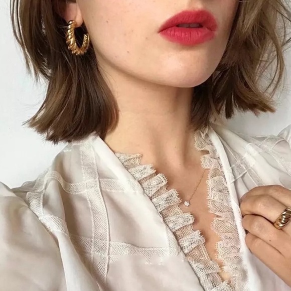 CLOSING SALE! 18K Gold Plated croissant medium Hoop Earrings - Picture 2 of 7